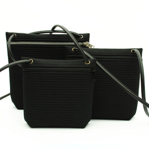 black wide wale crossbody pouches